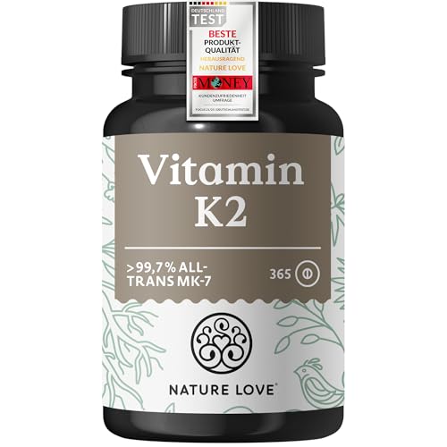NATURE LOVE® Vitamin K2 hochdosiert - Premiumrohstoff MK7-365 Tabletten - all-trans Gehalt  src=