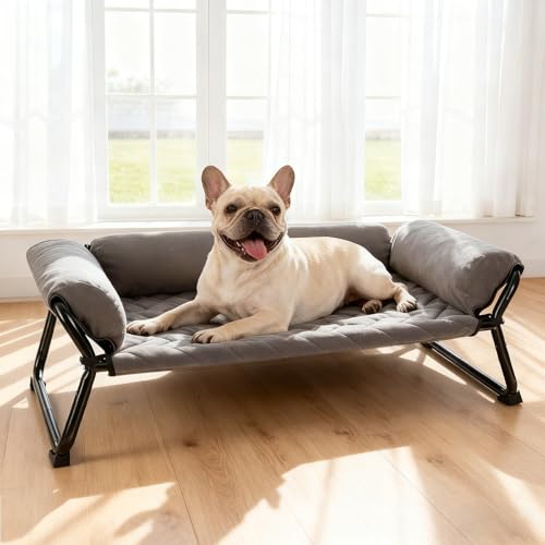 Lekespring Erhöhtes Hundebett Outdoor, Atmungsaktiv & Gepolstert, Stabiles X-Metallgestell, Waschbarer Bezug, Ganzjahres Hunde-Liege für Innen & Außen, Größe M, Grau