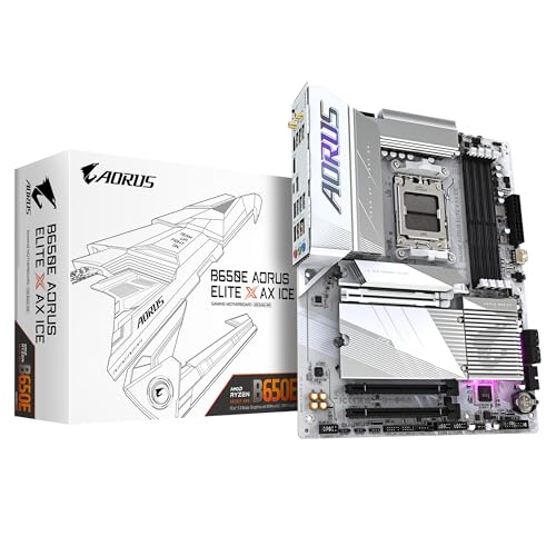 GIGABYTE B650E AORUS Elite X AX Ice Mainboard - AMD Ryzen 9000er-Serie, 12+2+2 Phasen VRM, bis zu 8000 MHz DDR5 (OC), 1xPCIe 5.0 + 2xPCIe 4.0 M.2, 2,5 GbE LAN, WiFi 6E, USB 3.2 Gen 2