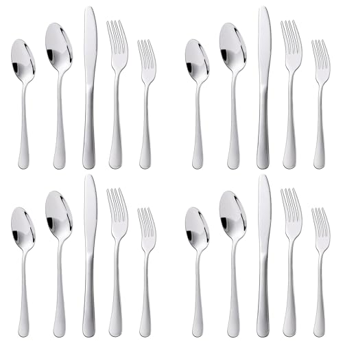 KitchenBoss Besteck Set 4 Personen: Besteckset 20 Teilig, Cutlery Set, Edelstahl Besteck, Essbesteck, Spülmaschinenfest Silber