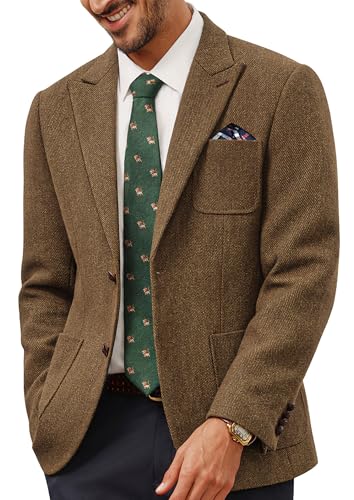 PJ PAUL JONES Herren Sakko Sportlich Jackett Business Modern Regular Fit Tweed British Blazer Winter Anzugjacke(Braun,M)
