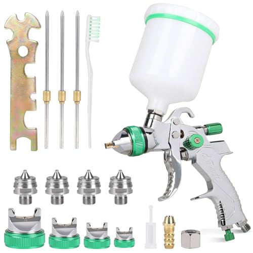 DBREAKS HVLP Lackierpistole Spritzpistole 1,4/1,7/2,0/2,5mm | Luftspritzpistole mit 600ml Becher + 4 Düsensatz | Farbpistole Detailsprühgerät Für Auto, Möbel, DIY(Grün)