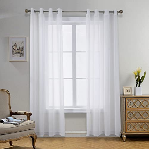 CUCRAF Transparente Gardinen mit ösen Sheer Voile Vorhänge Wohnzimmer & Schlafzimmer,H225 x B140cm 2er Set Transluzente Vorhänge Weiß,Unifarbene Pflegeleichte und Knitterfreie Vorhang in Leinenoptik