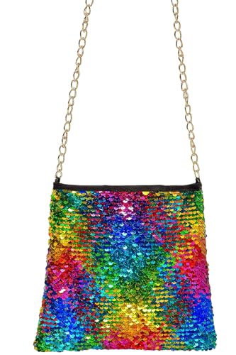 Balinco Regenbogen Tasche mit Wendepailletten – Bunte Glitzertasche als Kostüm-Accessoire für Kinder & Erwachsene | Stylische Schultertasche für Karneval, Fasching, Festival & Mottoparty