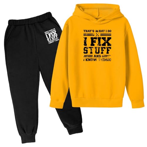 Generisch 2025 Winter Kinder Hoodie Pullover Set Beliebtes bedrucktes Set auf Unterwäsche Lässige Buchstaben Bedruckte Langarm Out Wear Kinder T Shirts Bedrucken (Yellow 11-12 Years)