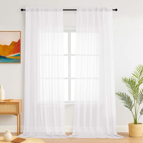 Simplebrand Weiße Transparente Vorhänge für das Schlafzimmer 150 x 229 cm 2 Paneele, UV-beständig, Lichtfilternde Einfarbig, Elegante Fenstervorhänge und Vorhänge für Wohnzimmer