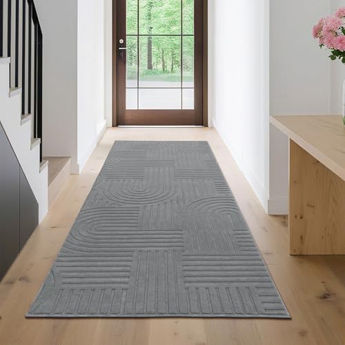 Enyhom Lang Flur Teppich Läufer, Waschbar rutschfest Teppichläufer Flurteppich Küchenteppich Läufer für Eingang (Grau, 80 * 200cm)