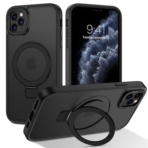 DUEDUE für iPhone 11 Pro Max Hülle mit MagSafe, Schutzhülle mit Unsichtbarem Ständer Schützende, Stoßfeste, Matte, Magnetische Ring Case für iPhone 11 Pro Max Handyhülle, Schwarz