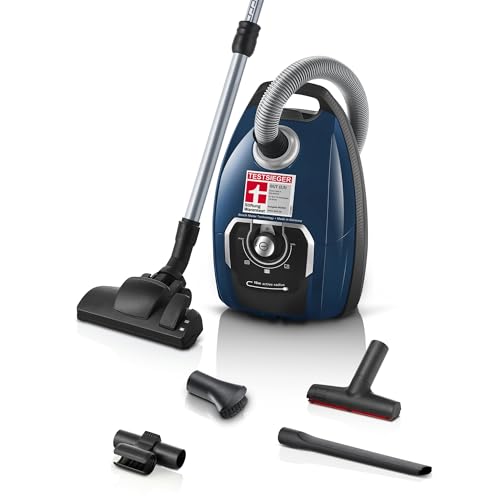 Bosch Staubsauger mit Beutel Serie 8 BGL8XPER, ideal für Allergiker, Hygiene-Filter, 10 Jahre Motorgarantie, XXL-Polsterdüse, XXL-Fugendüse, langes Kabel, Made in Germany, leise, 700 W, blau