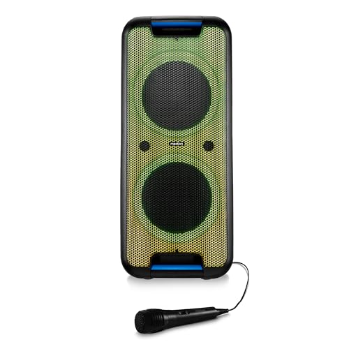 MEDION PX-1 Plus Partybox (Akku, mit Mikrofon, tragbarer Bluetooth Lautsprecher groß, Musikbox, Verschiedene Lichteffekte, Partylautsprecher mit Karaoke, 2 x Mikrofonanschluss, AUX, USB)