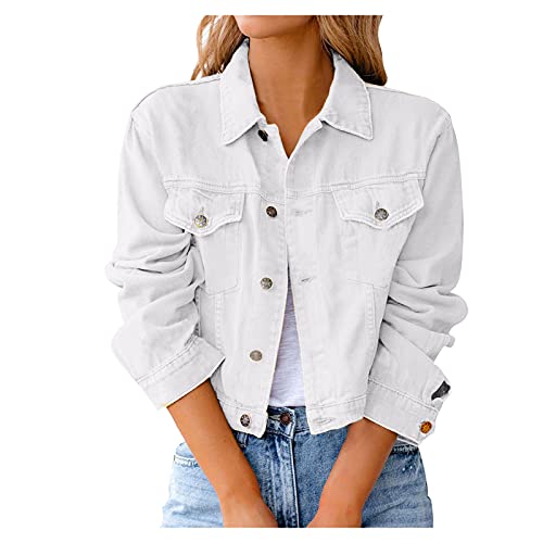 Jeans Jacke Für Damen Kurz, Damen Strickjacke, Frauen Vintage Reverse Daunentasche Langarm Jeanshirts Jeanshirts Jean Mantel