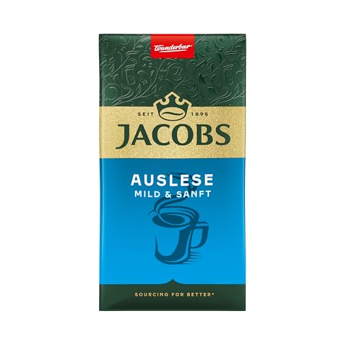 Jacobs Filterkaffee Auslese Mild & Sanft, helle Röstung, Kaffee gemahlen, geröstet in Deutschland, ideal für Filterkaffeemaschine & French Press, Intensität 5/10, 500 g