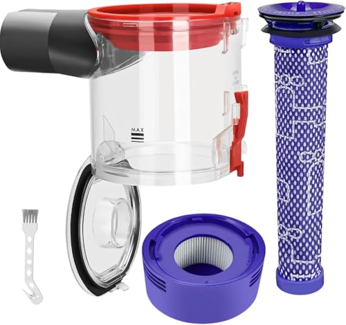 Staubbehälter Ersatz kompatibel mit Dyson V7 V8 SV10 SV11, verbesserter Auffangbehälter mit HEPA Filter & Vorfilter + Reinigungsbürste, Kanister Staubeimer Ersatzteile Teilenummer 967699-01