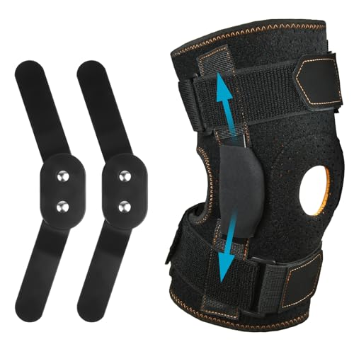 AOOWU Kniestütze, Athletics Kniebandage für Männer Frauen, Verstellbarer Kompressionsbandage mit Stahlplattenhalterung & Patella Gel Pads für Meniskusriss, Arthritis, ACL,Gelenkschmerzen, Laufen,Sport