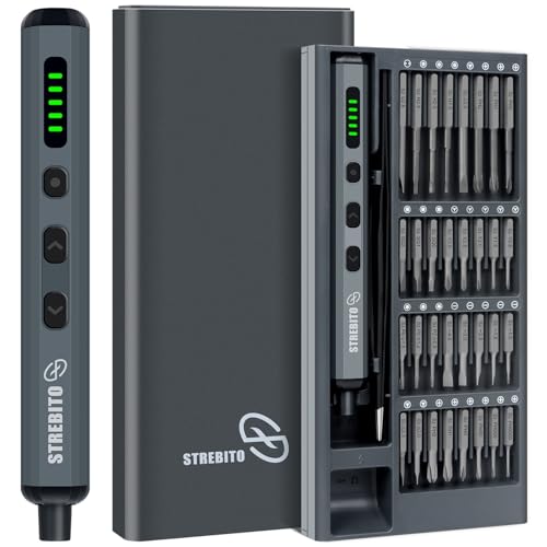 STREBITO Mini-Elektroschrauber-Set, 70-in-1 kleiner Elektroschrauber, kabellos – 64 S2-Präzisions-Bits, 5 Drehmomenteinstellungen, 4 LED-Leuchten, Mini-Elektroschrauber-Reparatur-Werkzeug-Set