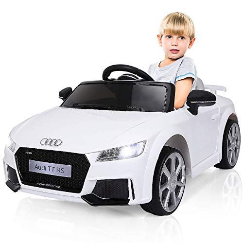 COSTWAY 12V Audi Kinderauto mit 2,4G-Fernbedienung, 3 Gang Elektroauto 2,5-5km/h mit MP3, Hupe, Musik und LED-Leuchten, Kinderfahrzeug für Kinder von 3-8 Jahren (Weiß)