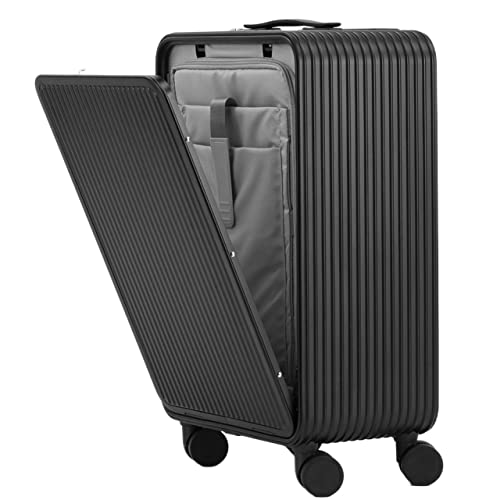 Hartschalen-Gepäck Alle Aluminium-Magnesium-Legierung Trolley-Koffer Business-Koffer Reisegepäck Passwort-Box Laptop-Tasche Gepäck mit Frontöffnung (Color : Black, Size : 20