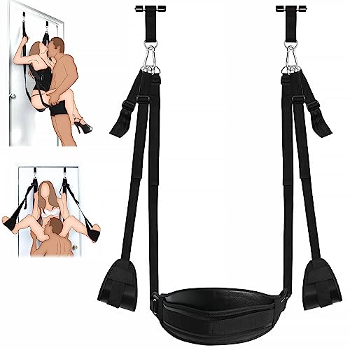 BDSM Tür-Sexschaukel mit Sitz, Bondage-Sklave, Leder, weiche Plüsch-Sexschlingen mit verstellbaren Riemen, hängende Türhandschellen, Beinfesseln, Spreizer für Erwachsene, Sexspielzeug für Paare, hält