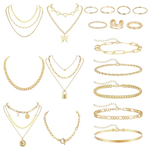 TYXHXTF 18 Stück Schmucksets für Damen, Goldschmuck Und Silberschmuck: Modeschmuck Schmuckset, Schmucksets für Damen, Women's Jewellery Sets, Schmuckset Gold