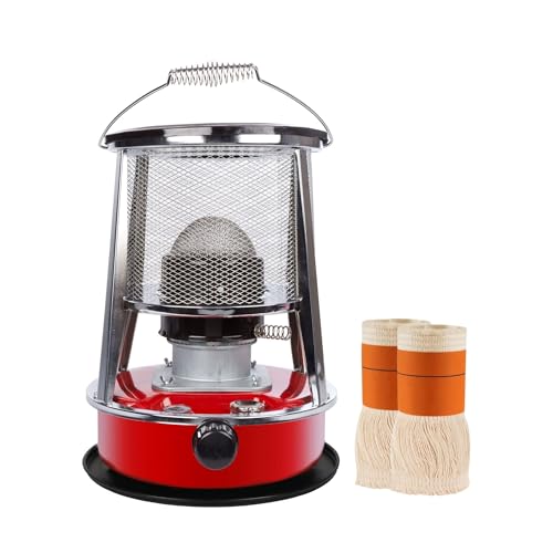 Perel Mobiler 2600W Petroleumofen mit Docht + 2 Ersatzdochten, tragbarer Ölofen für draußen, Camping, Zelt, 4,6L Tank, 18 Stunden Brenndauer, sparsame Zusatzheizung ohne Strom, Notheizung