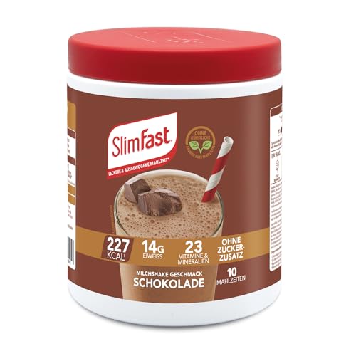SlimFast Milchshake Pulver Schokolade I Kalorienreduzierter Diät-Shake mit hohem Eiweißanteil I Diät-Pulver für eine gewichtskontrollierende Ernährung I Nur 227 Kalorien pro Protein-Shake I 375 g