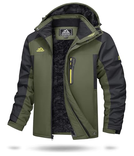 TACVASEN Herren Wasserdicht Winter Skijacke Warme Snowboardjacke Outdoorjacke Gefüttert Winterjacke (XL, Armeegrün)