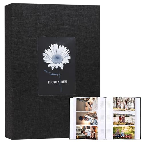 Fotoalbum zum Einstecken, Memo-Album für 10x15CM 300 Fotos, 100 Seiten, Leinen Album, Fotoalbum zum Selbstgestalten für Baby Hochzeits Familienfotos Absolvierte Geburtstag(Schwarz)