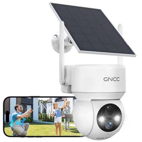 GNCC Solar Überwachungskamera Aussen Akku, 1080P Outdoor WLAN Kamera Überwachung Aussen mit Farb-Nachtsicht, PIR Bewegungsmelder, 360° PTZ, Zwei-Wege-Audio, 2.4 GHz WLAN