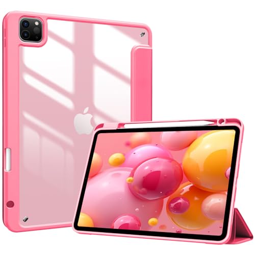 ProCase Hülle für iPad Pro 11 Zoll 2022/2021/2020/2018 (4/3/2/1 Generation) mit Stifthalte Stoßfeste Smart Case Cover transparente Rückseitenschale Schutzhülle -Melonenrosa