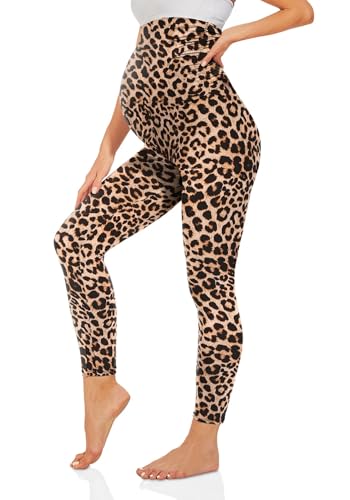 TNNZEET Umstandsleggings High Waist Umstandsmode Damen Umstandshose Schwangerschaft Leggings Lang für Yoga(Leopard,L)