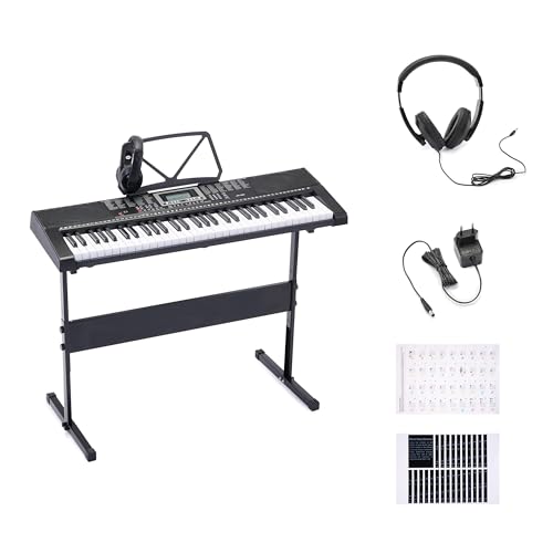 Amazon Basics Digitalpiano, Keyboard, tragbar, 61 Tasten, integrierte Lautsprecher und Songs, EU-Stecker, 93 x 30.4 x 9.32 cm, Schwarz