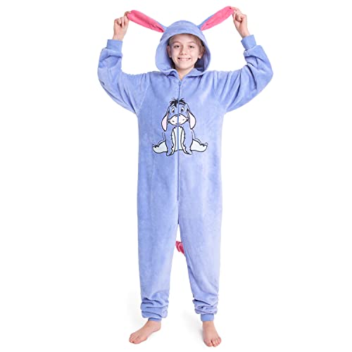 Disney Stitch Onesie Mädchen, Kuschelige Warm Einteiler Schlafanzug Kinder, Baby Yoda Geschenke für Mädchen Weihnachten (Blau Eeyore, 7-8 Jahre)