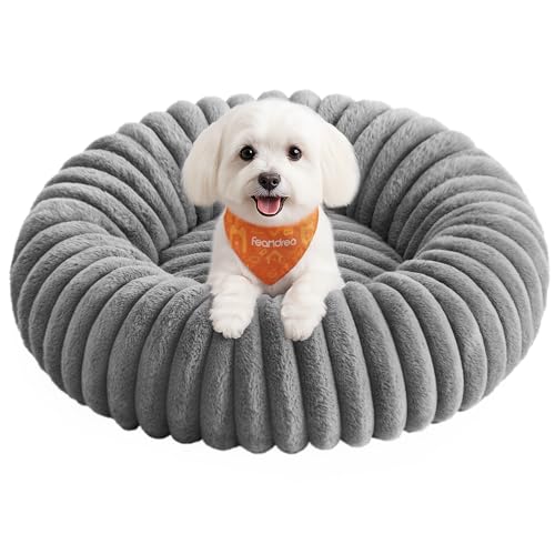 Feandrea Hundebett, mittelgroßes Katzenbett, 60 cm Durchmesser, Hundekörbchen, Hundekissen waschbar, weiche Polsterung, rutschfest, Taubengrau PGW302GD01