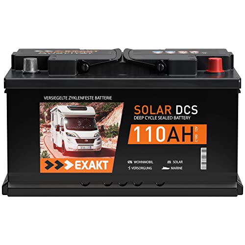 Solarbatterie 12V 110Ah EXAKT DCS Wohnmobilbatterie Bootsbatterie Solar Batterie verschlossen SMF wartungsfrei ersetzt 100Ah 105Ah
