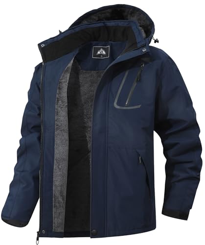 MAOYSSEN Herren Winter Skijacke wasserdichte winddichte atmungsaktive Jacke mit Fleecefutter abnehmbare Kapuze dicke Softshelljacke