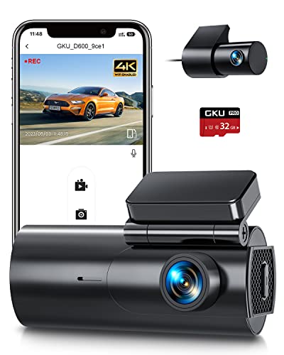 4K Dashcam Auto Full HD 2.5K+1080P Dash Cam Vorne Hinten, WiFi Auto Kamera mit 32GB SD Karte, Super Nachtsicht, WDR, 170° Weitwinkel, G-Sensor, Loop-Aufnahme, APP Steuerung, Parküberwachung, Max 256GB