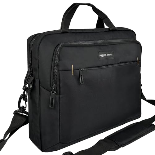 Amazon Basics kompakte Laptoptasche, Umhängetasche/Tragetasche mit Taschen zur Aufbewahrung von Zubehör, für Laptops bis zu 15,6 Zoll (39,6 cm), Schwarz, 1 Stück