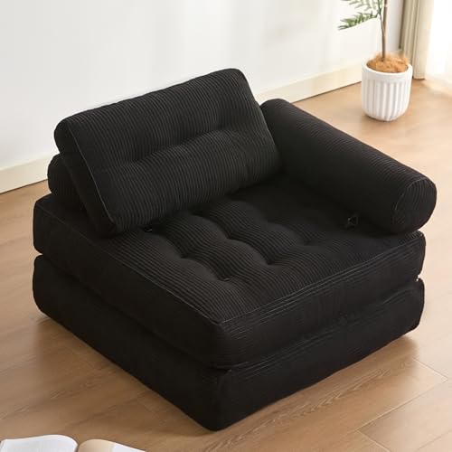 Litbird Faltbares 4-in-1 Sofa Bett – Sitzsack-Sofa, Relaxsessel, Spielsofa, Schlafsofa & Gästebett für kleine Räume, Sessel fürs Schlafzimmer & Wohnzimmer (Schwarz, 95 cm mit Armlehnen)