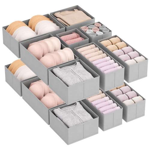 Lifewit 16 er Set Schubladen Organizer, Schrank Kleiderschrank Organizer Wickeltisch Schubladen Ordnungssystem für Garderobe Schlafzimmer für Kleidung, Kinderkleidung, Socken, Unterwäsche, Grau