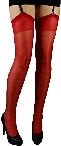 2 Paar klassische Strapsstrümpfe mit Lycra leicht glänzend Farben zum Anstrapsen Strapse Strümpfe 18-20 den (rot)