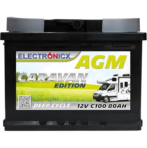 Electronicx 12V 80Ah AGM-Batterie – Zyklenfeste Solarbatterie für Wohnwagen, Camping und Marine – Wartungsfrei – Extrem lange Lebensdauer für Wohnmobile, Boote und autarke Stromversorgung