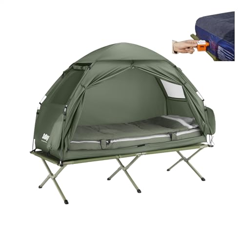 SoBuy Feldbett mit Zelt 7in1 Wurfzelt mit Luftpumpe, Rolltasche, Schlafsack, Wasserdichtes Campingbett Outdoor Campingliege Familienzelt Camping Tent Grün 193 x 160 x 86cm bis 114 kg OGS32-GR