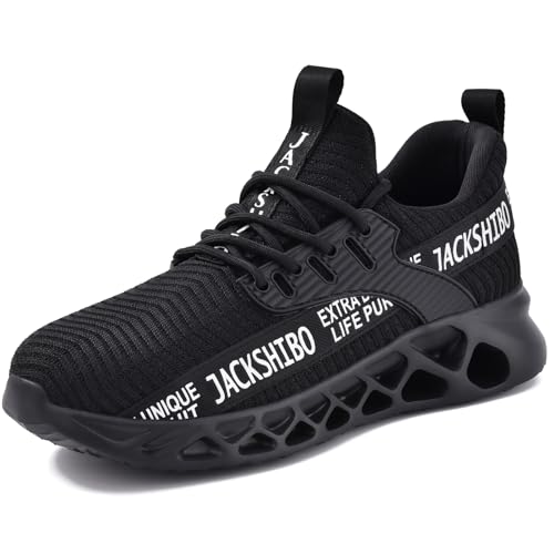 JACKSHIBO Arbeitsschuhe Sicherheitsschuhe Herren Damen Leicht Sportlich Stahlkappenschuhe Atmungsaktiv mit Stahlkappe Schwarz 38EU