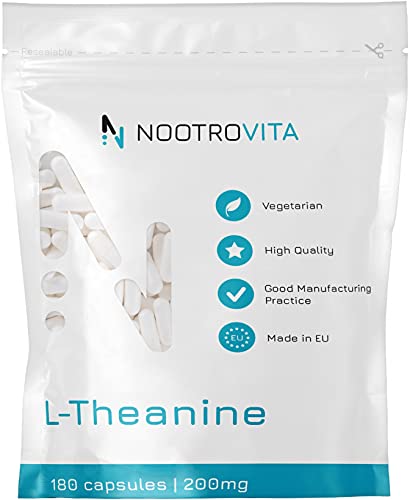L Theanin 200mg 180 Kapseln für Entspannung, Stressabbau, Schlaf und Konzentration | Vegan L-Theanin Keine Künstlichen Füllstoffe | Allergen Frei | Nootrovita