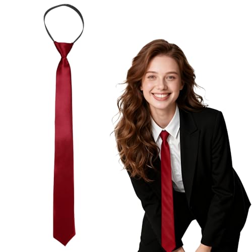 KFHENSOMR 2 Stücke Krawatten Damen Rot Krawatten für Damen Lange Krawatte JK-Uniform-Krawatte Schmale verstellbare für Mädchen Abschlussfeier Geschäftshochzeit