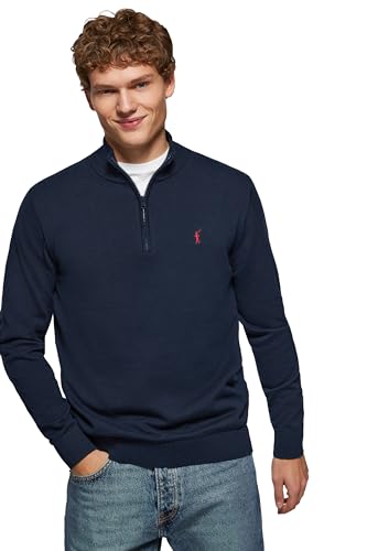 Polo Club Herren Basic Pullover Blau Navy Mit Reißverschluss - 100% Baumwolle Pullover Zipper Langarm Sweat