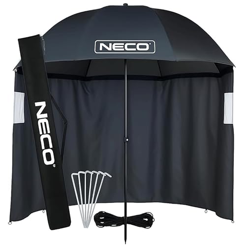 NECO Angelzelt 220 cm – Wasserdichter Angelschirm mit 3/4 Seitenwänden & Fenstern – höhenverstellbar & neigbar – mit Tragetasche, Heringen & Abspannseilen – Dunkelgrau