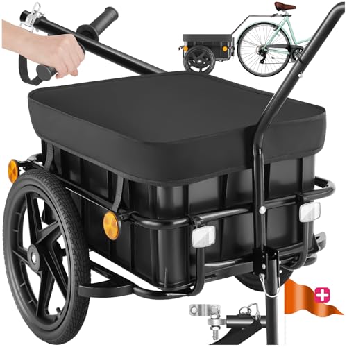 tectake® 2 in 1 Fahrradanhänger, Lastenanhänger und Handwagen, Zubehör für Fahrrad, Mountainbike und eBike, Transportwagen mit Anhängerkupplung, mit Abdeckung Abdeckplane und Luftreifen