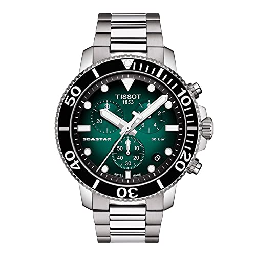 Tissot Men's Chronograph Seastar 1000 Watch Green Background Steel T120.417.11.091.01