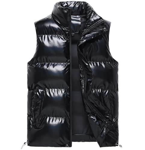 QWEZXCMI Männer Weste, Winter Warme Ärmellose Jacke Mit Stehkragen, Daunenweste Gegstatt Gepolsterte Glänzende Gilet, Schwarz, M